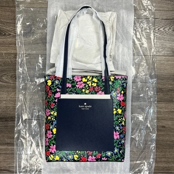 Kate Spade NWT Daily Tote Floral Statement Bag Navy Blue Bright Springtime Gift - Picture 3 of 14
